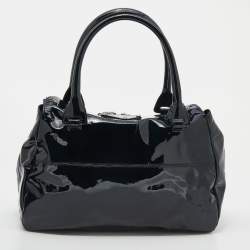 Pre Owned Valentino Navy Blue Patent Leather Crystal VLogo Satchel