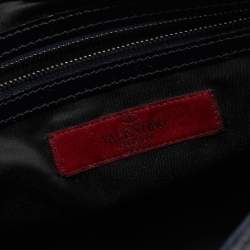 Pre Owned Valentino Navy Blue Patent Leather Crystal VLogo Satchel