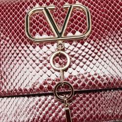 Pre Owned Valentino Red Python VLogo Flap Chain Shoulder Bag