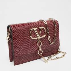Pre Owned Valentino Red Python VLogo Flap Chain Shoulder Bag