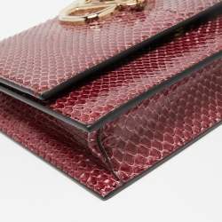 Pre Owned Valentino Red Python VLogo Flap Chain Shoulder Bag