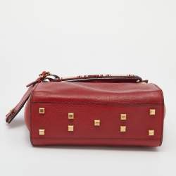 Pre Owned Valentino Red Leather My Rockstud Top Handle Bag