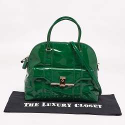 Pre Owned Valentino Green Patent Leather Front Pocket Satchel