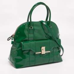 Pre Owned Valentino Green Patent Leather Front Pocket Satchel