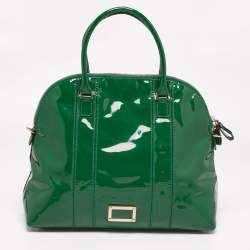 Pre Owned Valentino Green Patent Leather Front Pocket Satchel