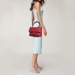 Pre Owned Valentino Red Quilted Leather Medium Candystud Top Handle Bag
