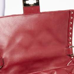 Pre Owned Valentino Red Quilted Leather Medium Candystud Top Handle Bag