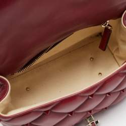 Pre Owned Valentino Red Quilted Leather Medium Candystud Top Handle Bag