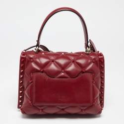 Pre Owned Valentino Red Quilted Leather Medium Candystud Top Handle Bag