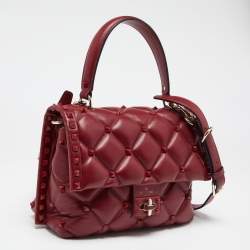 Pre Owned Valentino Red Quilted Leather Medium Candystud Top Handle Bag