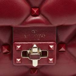 Pre Owned Valentino Red Quilted Leather Medium Candystud Top Handle Bag