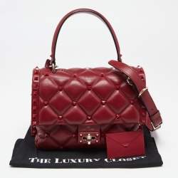 Pre Owned Valentino Red Quilted Leather Medium Candystud Top Handle Bag