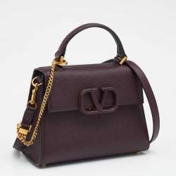 Pre Owned Valentino Burgundy Leather Small VSLING Top Handle Bag