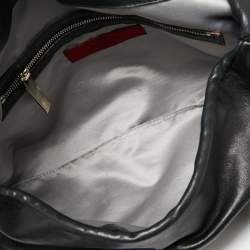 Pre Owned Valentino Black Leather Crystal Embellished Logo Flap Satchel