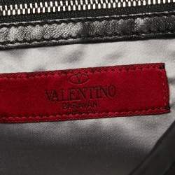 Pre Owned Valentino Black Leather Crystal Embellished Logo Flap Satchel