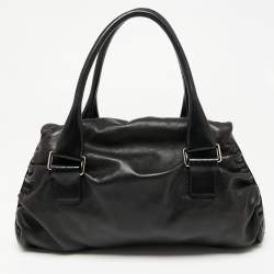 Pre Owned Valentino Black Leather Crystal Embellished Logo Flap Satchel
