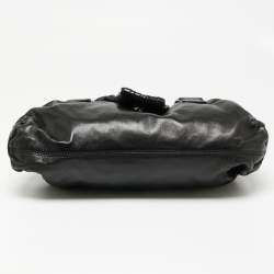Pre Owned Valentino Black Leather Crystal Embellished Logo Flap Satchel