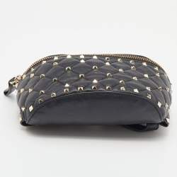 Pre Owned Valentino Black Quilted Leather Rockstud Spike Belt Bag