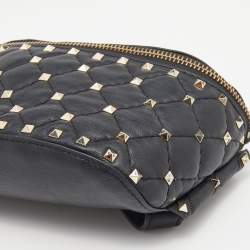 Pre Owned Valentino Black Quilted Leather Rockstud Spike Belt Bag