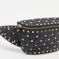 Pre Owned Valentino Black Quilted Leather Rockstud Spike Belt Bag
