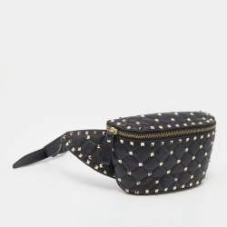 Pre Owned Valentino Black Quilted Leather Rockstud Spike Belt Bag