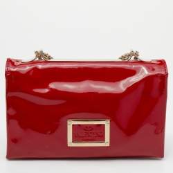 Pre Owned Valentino Red Patent Leather Rockstud Va Va Voom Chain Clutch