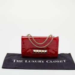 Pre Owned Valentino Red Patent Leather Rockstud Va Va Voom Chain Clutch