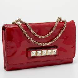 Pre Owned Valentino Red Patent Leather Rockstud Va Va Voom Chain Clutch