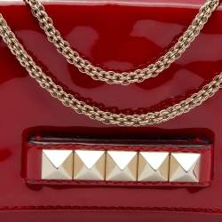 Pre Owned Valentino Red Patent Leather Rockstud Va Va Voom Chain Clutch