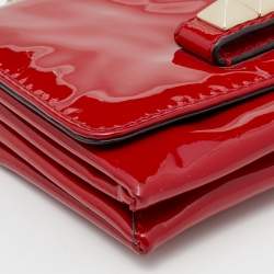 Pre Owned Valentino Red Patent Leather Rockstud Va Va Voom Chain Clutch