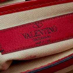 Pre Owned Valentino Red Patent Leather Rockstud Va Va Voom Chain Clutch