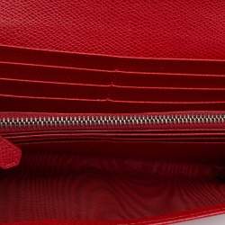 Pre Owned Valentino Red Leather Crystal V Ring Flap Continental Wallet 