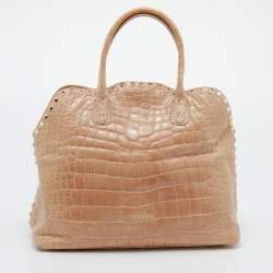 Pre Owned Valentino Beige Crocodile Leather Rockstud Tote