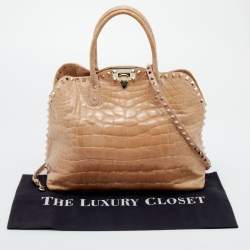 Pre Owned Valentino Beige Crocodile Leather Rockstud Tote