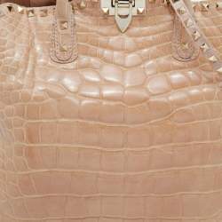 Pre Owned Valentino Beige Crocodile Leather Rockstud Tote
