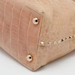 Pre Owned Valentino Beige Crocodile Leather Rockstud Tote