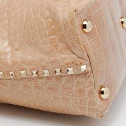 Pre Owned Valentino Beige Crocodile Leather Rockstud Tote