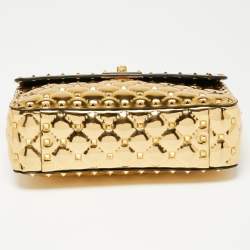 Pre Owned Valentino Metallic Gold Patent Leather Medium Rockstud Spike Top Handle Bag