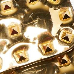 Pre Owned Valentino Metallic Gold Patent Leather Medium Rockstud Spike Top Handle Bag