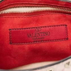 Pre Owned Valentino Pink Quilted Crinkled Leather Medium Rockstud Spike Top Handle Bag