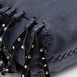 Pre Owned Valentino Blue Leather C-Rockee Fringe Tote