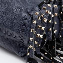 Pre Owned Valentino Blue Leather C-Rockee Fringe Tote