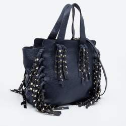 Pre Owned Valentino Blue Leather C-Rockee Fringe Tote