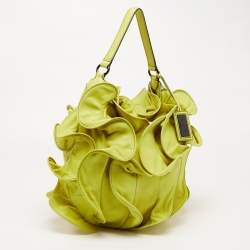 Pre Owned حقيبة هوبو فالنتينو روشيز جلد أصفر ليموني مكشكشة