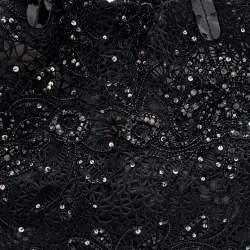 Pre Owned حقيبة يد توتس فالنتينو جلد لامع وشعر عجل أسود مزخرفة كريستال