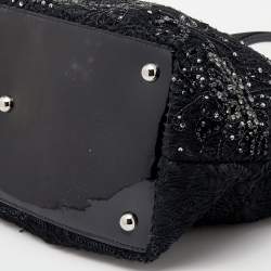 Pre Owned حقيبة يد توتس فالنتينو جلد لامع وشعر عجل أسود مزخرفة كريستال