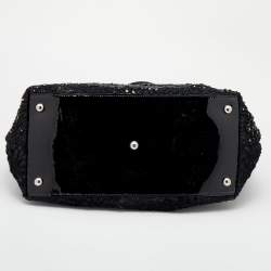 Pre Owned حقيبة يد توتس فالنتينو جلد لامع وشعر عجل أسود مزخرفة كريستال