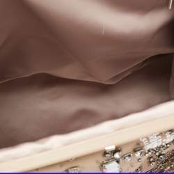 Pre Owned Valentino Beige Leather Crystal Embellished and Feather Alice Glam Frame Bag