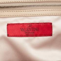 Pre Owned Valentino Beige Leather Crystal Embellished and Feather Alice Glam Frame Bag