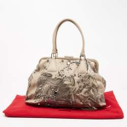 Pre Owned Valentino Beige Leather Crystal Embellished and Feather Alice Glam Frame Bag